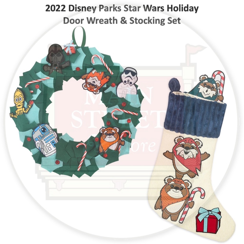 Disney Parks 2022 Star Wars Ewok Holiday Christmas Stocking & Door Wreath Set - Picture 1 of 4